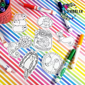 Pegatinas para colorear mascotas, paquete de pegatinas para animales, paquete de pegatinas kawaii, pegatinas para cuadernos, coloree sus propias pegatinas, actividades de viaje por carretera para niños
