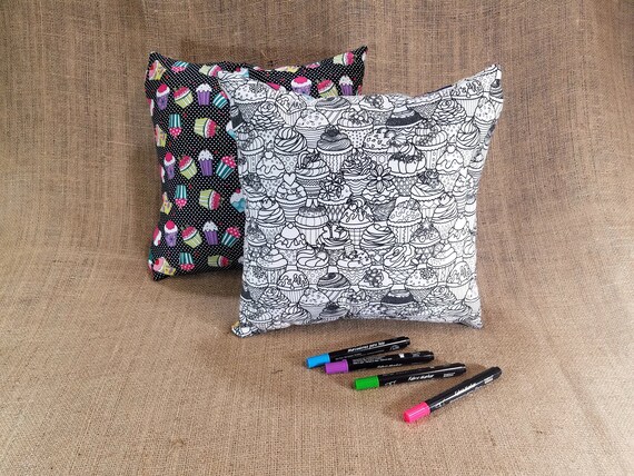 Cupcake Coloring Pillow Case Kids Travel Pillow Cupcake Etsy