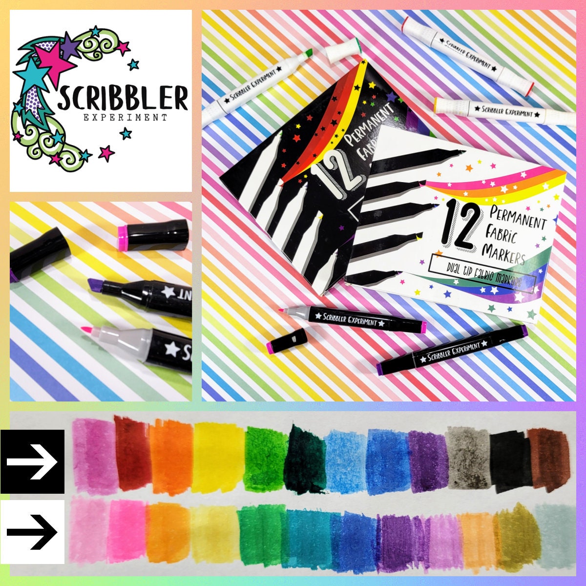 Scribbler Experiment Fabric Marker Pack, 12 Colors Fabric Marker Set, Kids  Craft, Adult Coloring Supplies, Coloring Fabric Markers, Dual Tip 