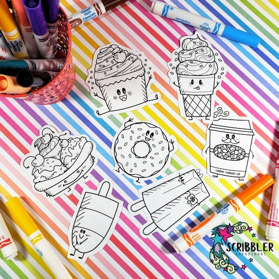 dessert coloring stickers for adults, Easter Basket Stuffers for kids, pre teenage girl gift, Sticker Set for laptop, Sticker for Journaling