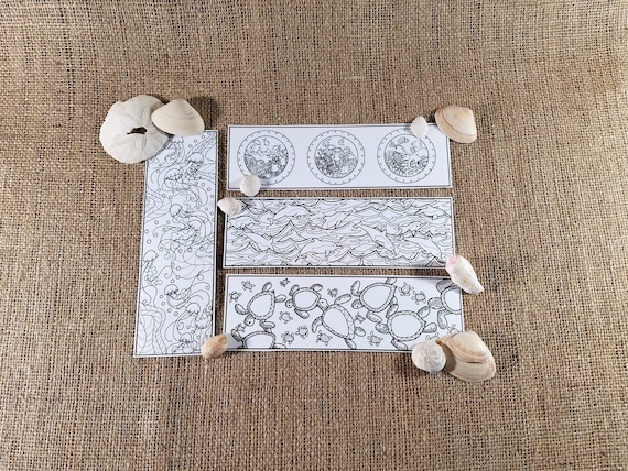 digital download ocean coloring bookmark set diy beach etsy