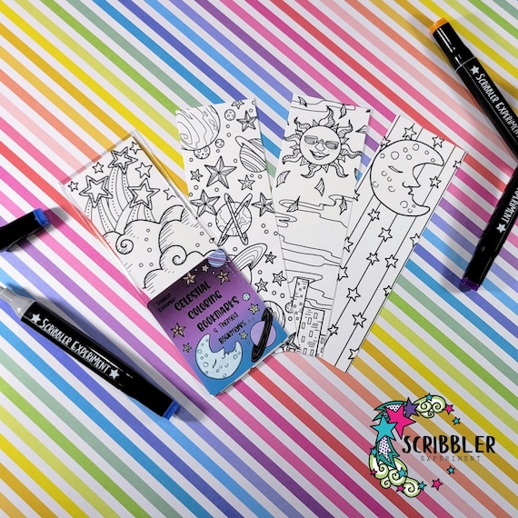 celestial coloring bookmarks for kids, space bookmarks for girls, stocking stuffers for boys, Birthday Gifts for book lovers, galaxy