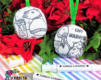 Double Sided Capybara Ornament, coloring ornament, Christmas crafts for kids, stocking stuffers for toddlers Christmas gifts for girls
