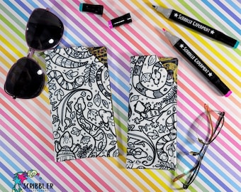 Reptile Coloring Soft Glasses Case, Reading Glasses Case, Sunglasses Case, Stocking Stuffers for Her, Christmas Gift for Girl, Reptile Lover