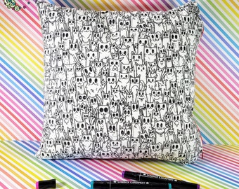 Cat Coloring Throw Pillow, Christmas Gift for Girl, Christmas Home Gift, Secret Santa Gift for Women, Girl Bedroom Decor, Cat Lover Gifts