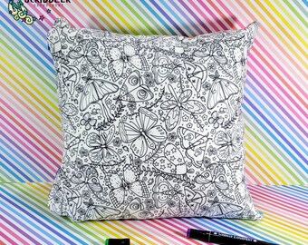 Butterfly Coloring Throw Pillow, Christmas Gift for Women, Girl Bedroom Decor, DIY Pillow Kit, Butterfly Gifts for Her, Creative Gifts