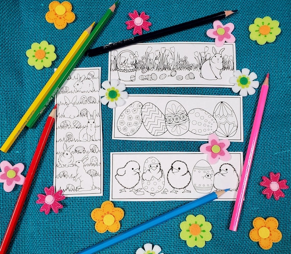 Easter coloring bookmark set of 4 DIGITAL DOWNLOAD, Easter basket stuffers for girls, book gifts for book lovers, Easter egg bookmark for