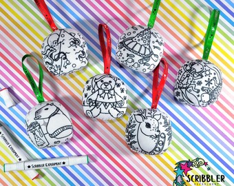 Christmas Coloring Ornament Set of 6, Christmas crafts for kids, stocking stuffers for toddlers Christmas gifts for girls, Christmas Party