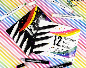 Scribbler Experiment Fabric Marker Pack, 12 Colors Fabric Marker Set, Kids Craft, Adult Coloring Supplies, Coloring Fabric Markers, Dual Tip