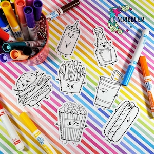 kleurstickers voor laptop, Valentijnscadeaus voor kinderen, fastfoodstickers voor journaling, kawaii stickers pack, advent kalendervullers