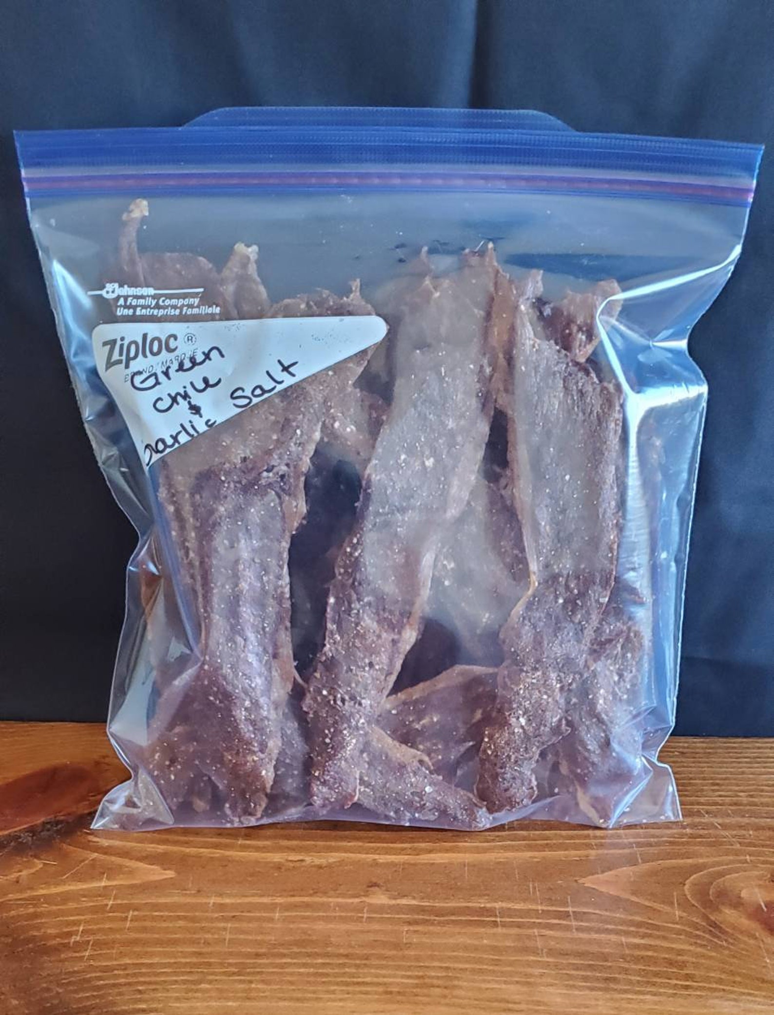 Beef Jerky Green Chile and Garlic Salt, Beef Jerky, Jerky, Green Chile Jerky, Tasty Treat Yummy