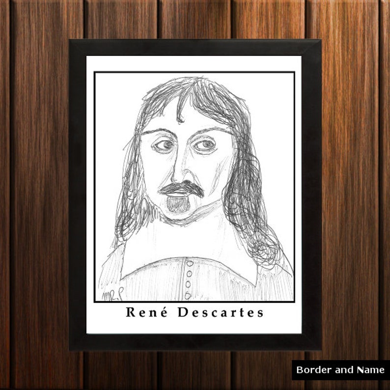 René Descartes  Sketch Print  8.5x11 inches  Black and image 1