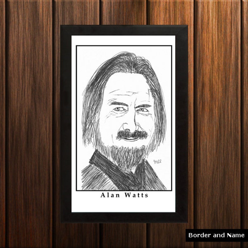 Alan Watts  Sketch Print  6.5x11 inches  Black and White  image 1