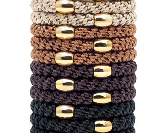 12-Pack Golden Bead Hair Tie Bracelets | Thick Elastic Hair Ties