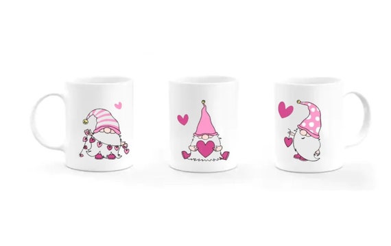 Valentines day gnomes group family picture in heart white gift mug