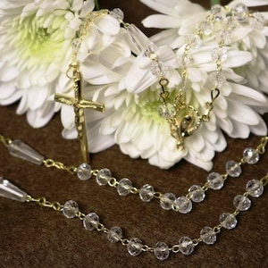 Swarovski Clear Crystal Rosary Beads, Catholic rosary, Catholic swarovski rosary, Rosary for wedding, First communion rosary