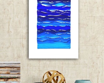 Fused Glass Ocean Waves Wall Art: Coastal Decor (15x7.8 inch)