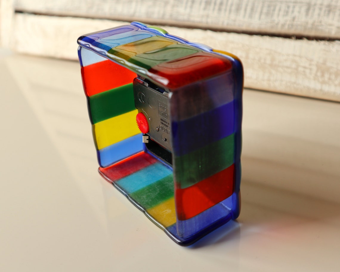 Fused Glass Desk Clock Small Table Clock 4 X 4 Inches Bright Etsy