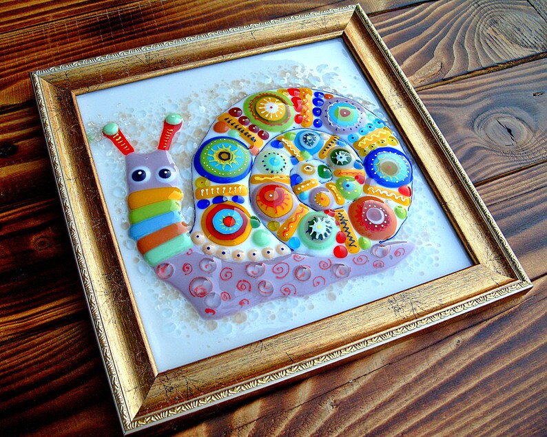 Abstract fused glass wall art panel snail kids room decor. | Etsy