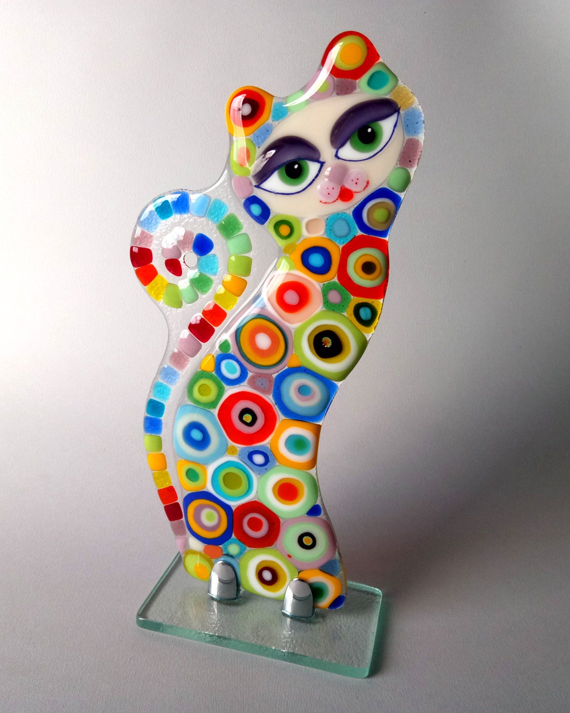 Fused Glass Figurine Cat Stained Glass Table Statuette Etsy