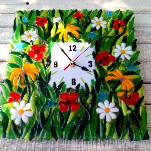 Fused Glass Wall Clock Sun. Etsy