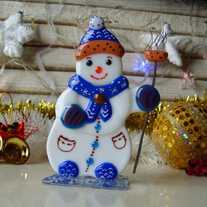 Christmas Snowman, Fused glass Christmas decoration, Glass snowman, Christmas tree decor, Snowman gift, Winter Decoration