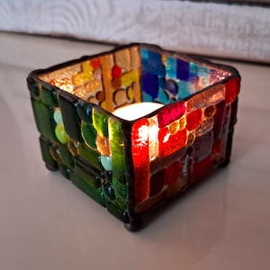 Fusing glass candle holder, romantic gift, tea light candle holder.