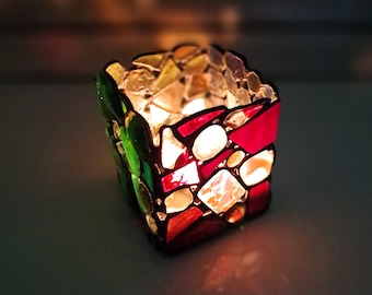 Stained glass candle holder, fused glass Tea light candle holder, Romantic Gift.