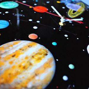 Fused glass Black wall clock Cosmos, kids room decor.