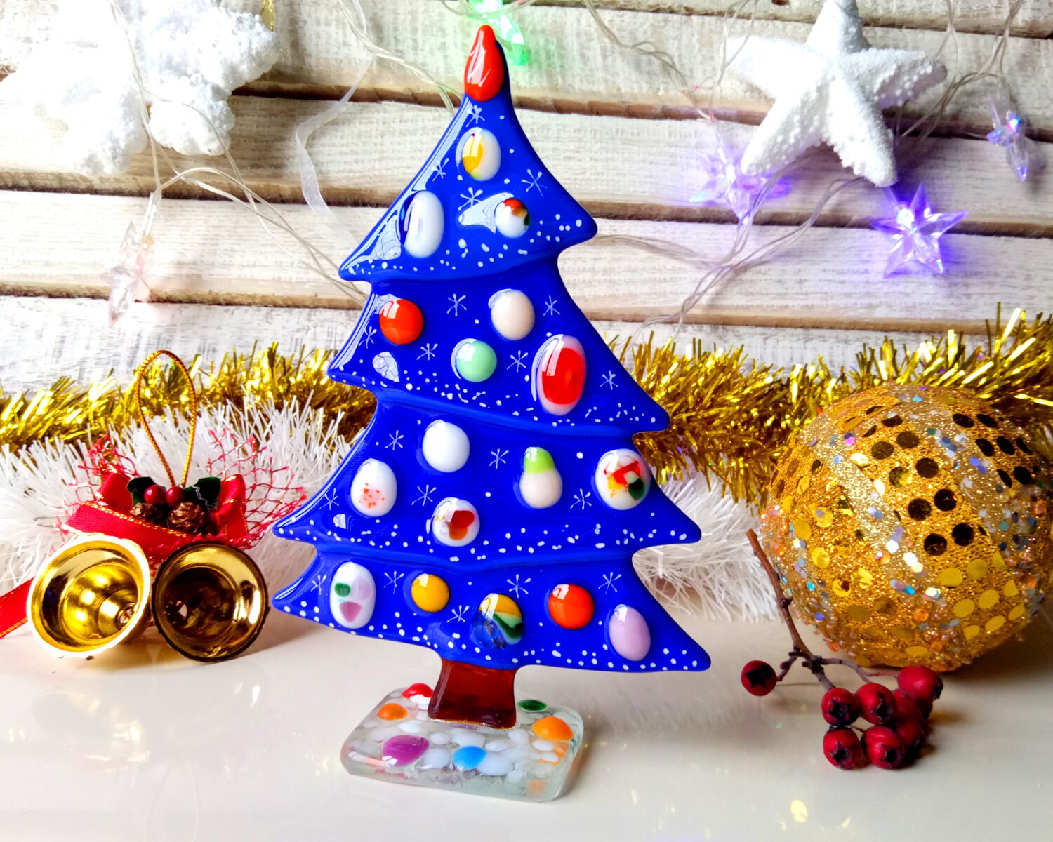 Fused glass Christmas Tree Decoration green blue and mint Etsy