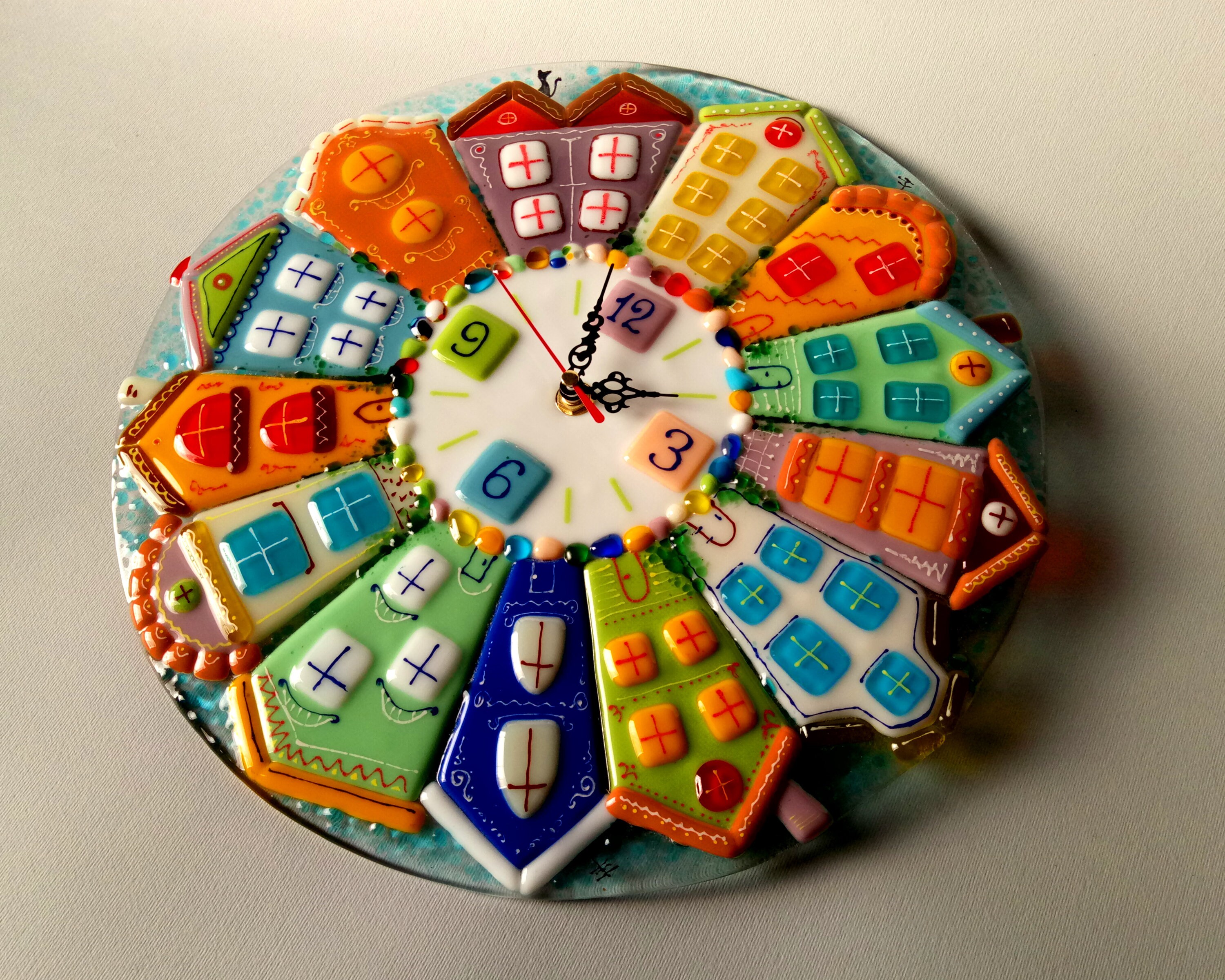 Round Wall Clock Township Fused Glass Wall Clock Glass Art Etsy