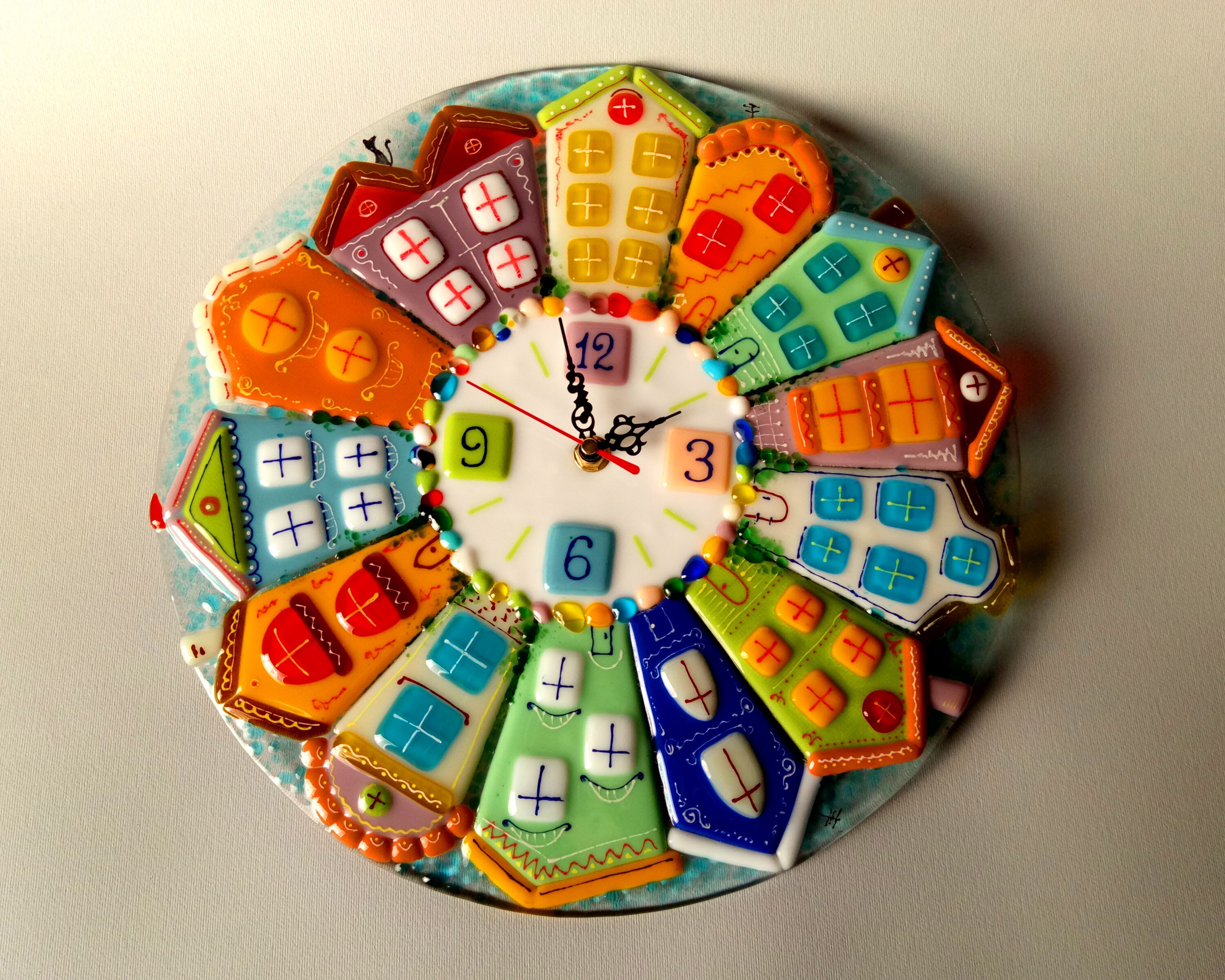 Round Wall Clock Township Fused Glass Wall Clock Glass Art Etsy