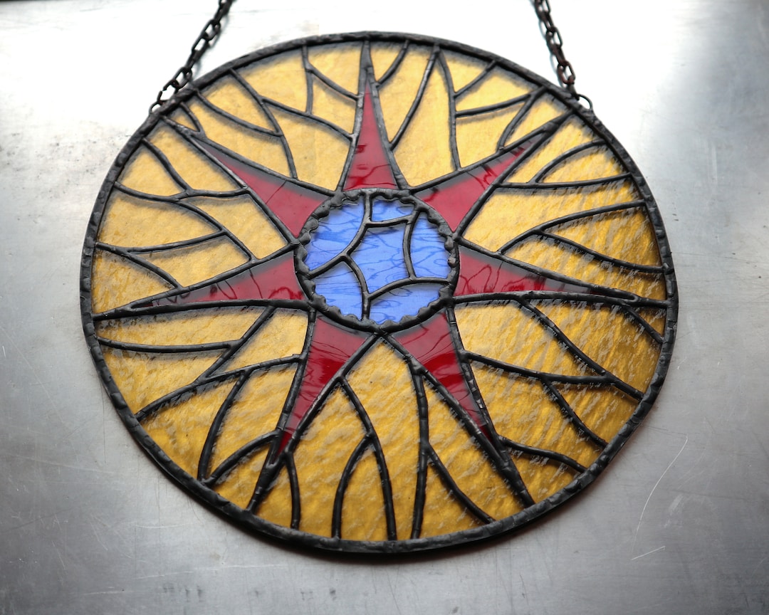 Handcrafted Stained Glass Suncatcher With Seven-pointed Star