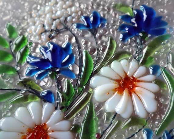 Wildflower Glass Dish - Handcrafted Fused Glass Plate for Kitchen