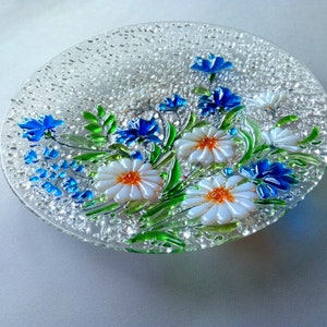 Wildflower Glass Dish - Handcrafted Fused Glass Plate for Kitchen Decor