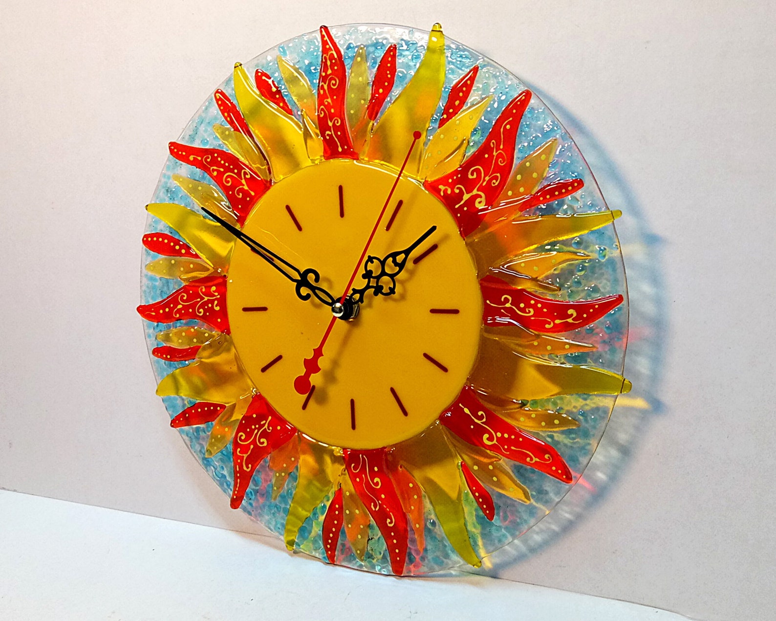 Fused Glass Wall Clock Sun. - Etsy