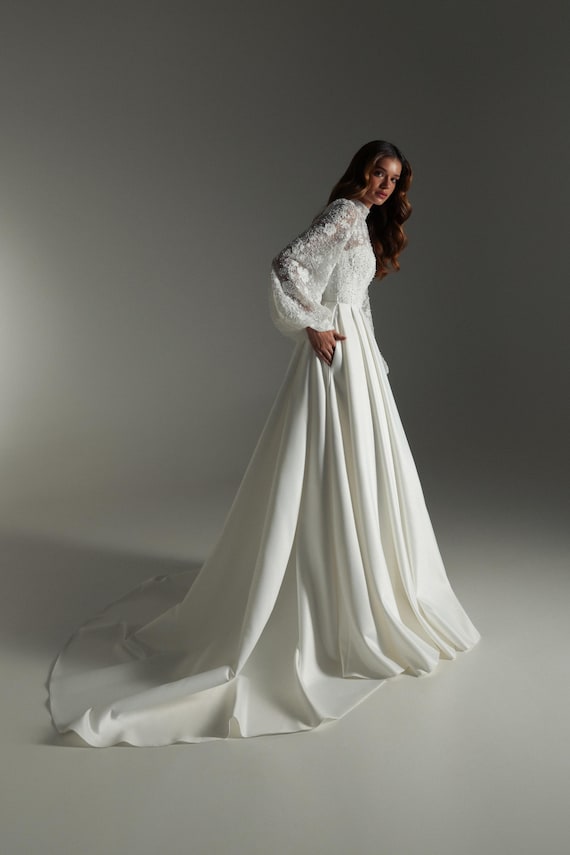 satin long sleeve formal dress Gia Chic A-Line Pleated Long Sleeves Satin Formal Dresses, Royal Blue main image 1
