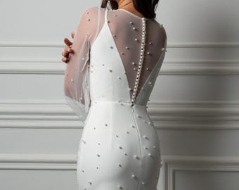 pierre long sleeve cocktail mermaid dress Pierre Long Sleeve Velvet & Lace Midi Dress (Women)