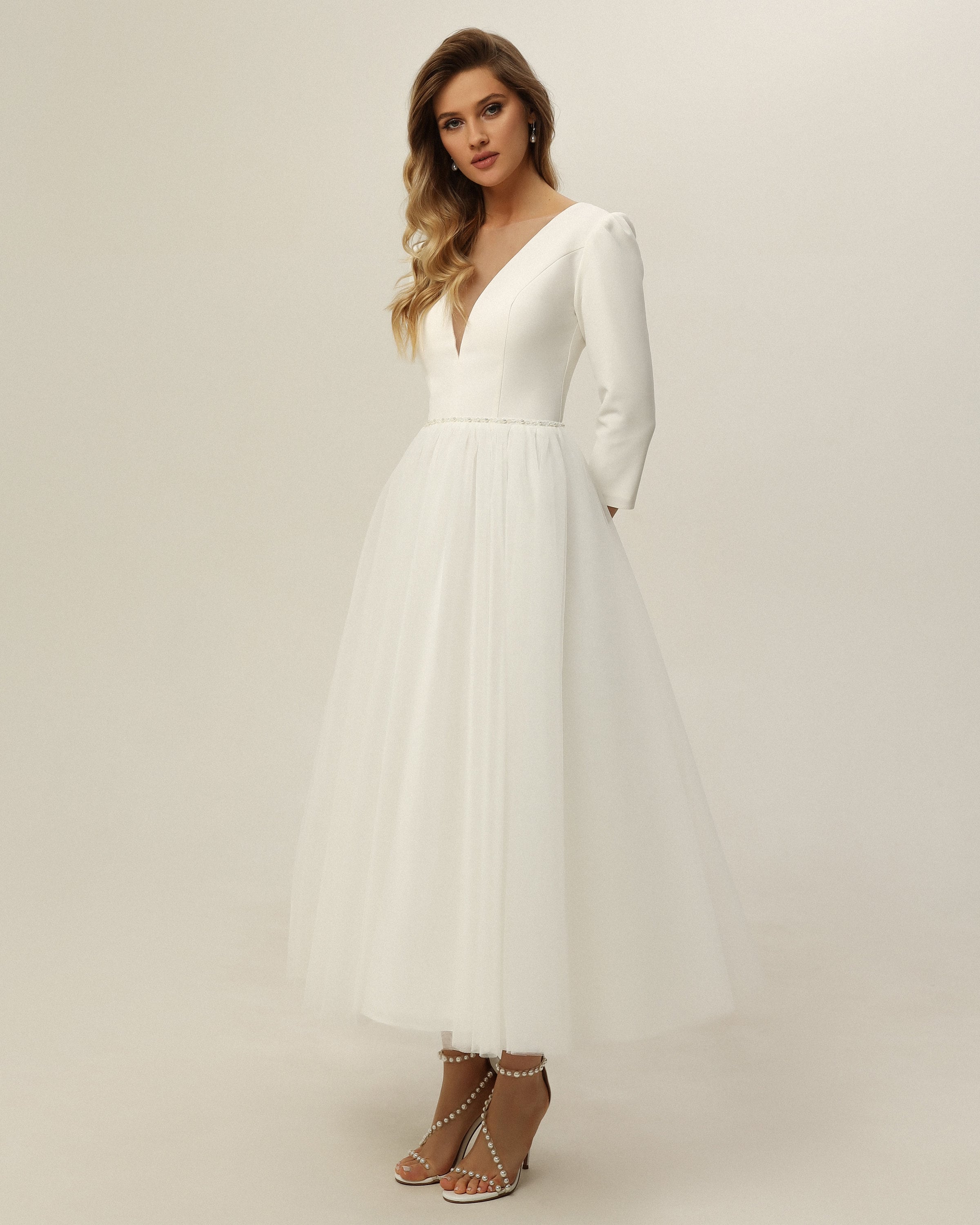 prom dress styles Jovani 44061 Long – PromGirl calf length satin dress Color:Same As Photo White Color Lace Midi