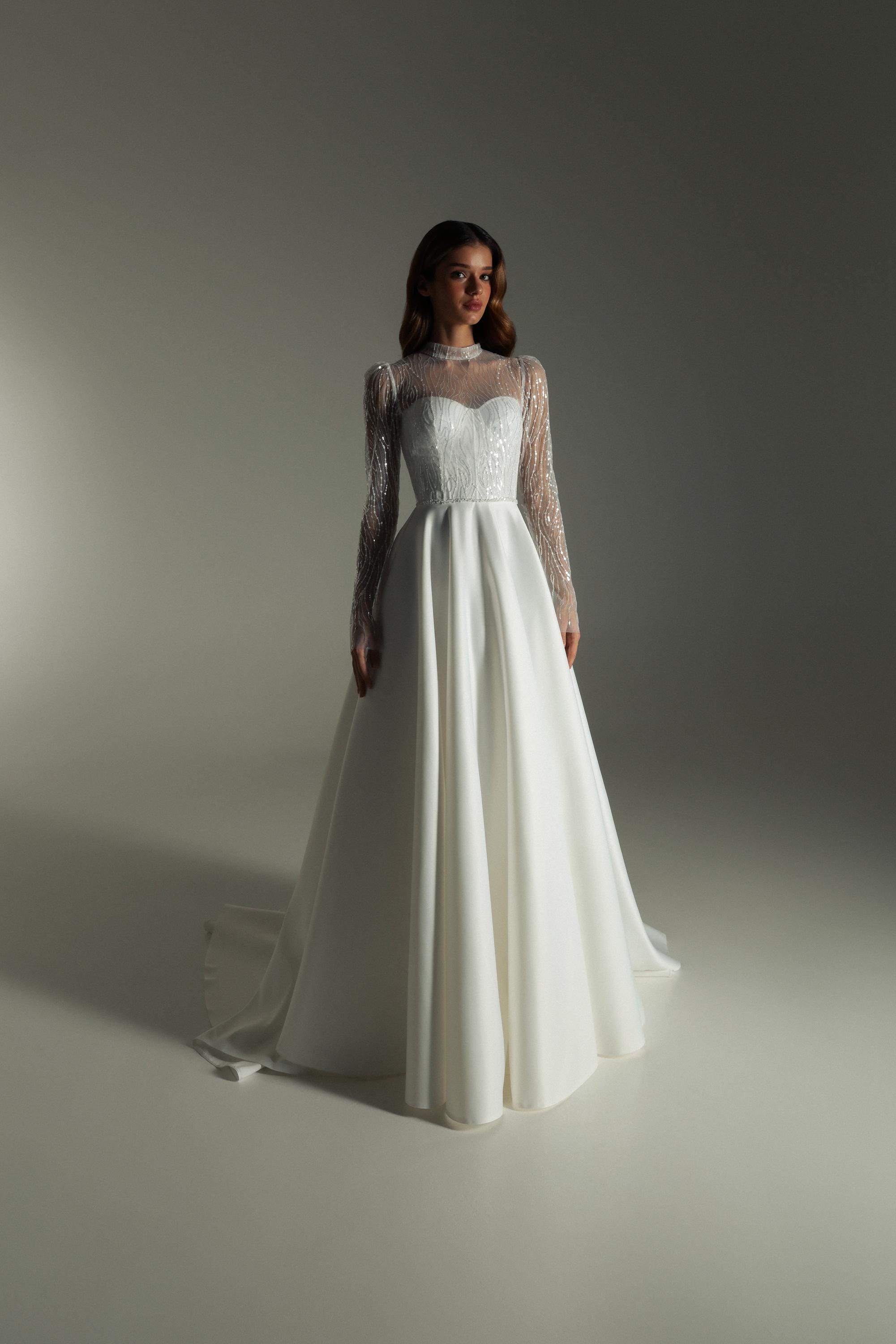 Lace Mock Neck Long Sleeve Bridal Gown - Etsy