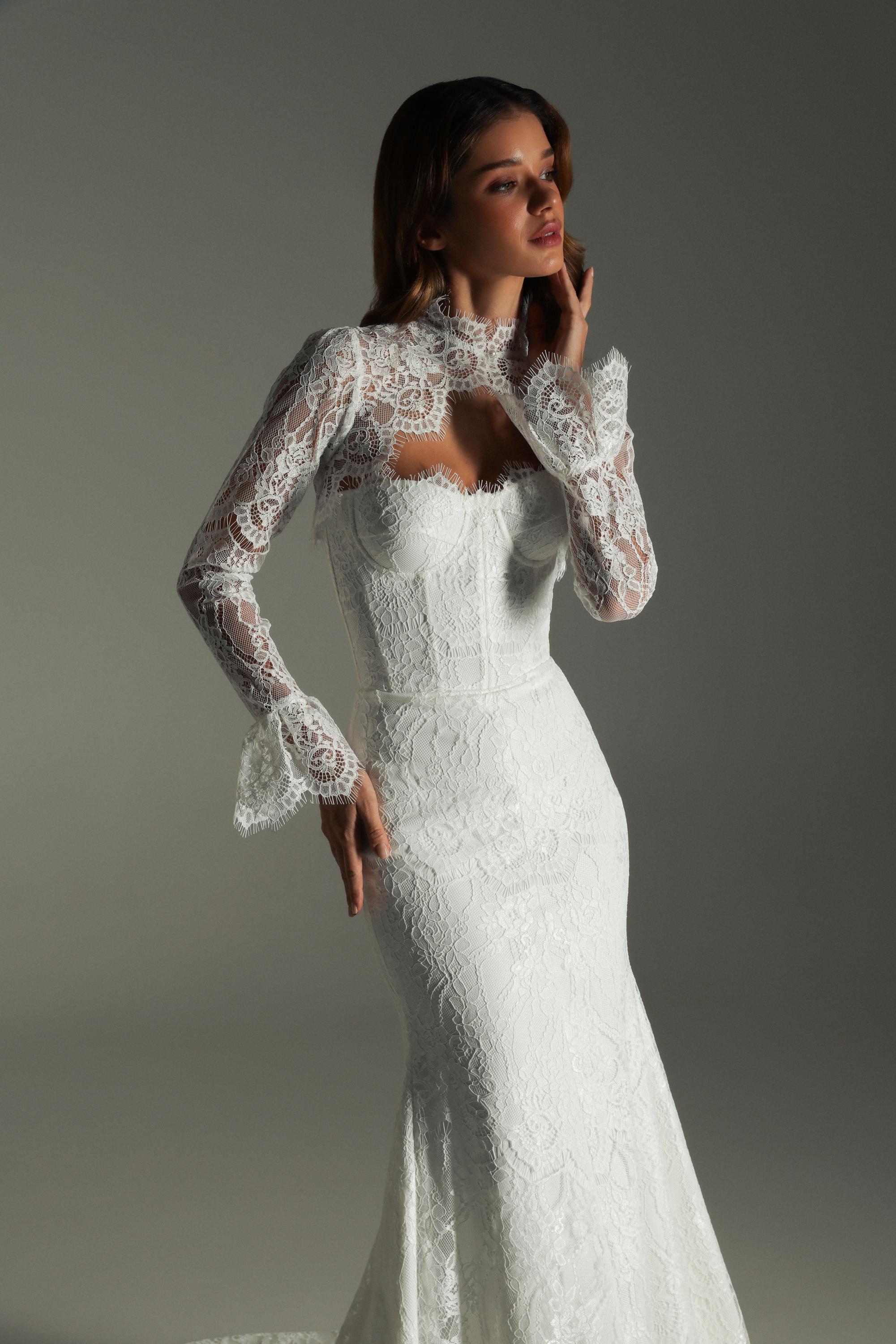 High Neck Long Sleeve Wedding Dress - Etsy