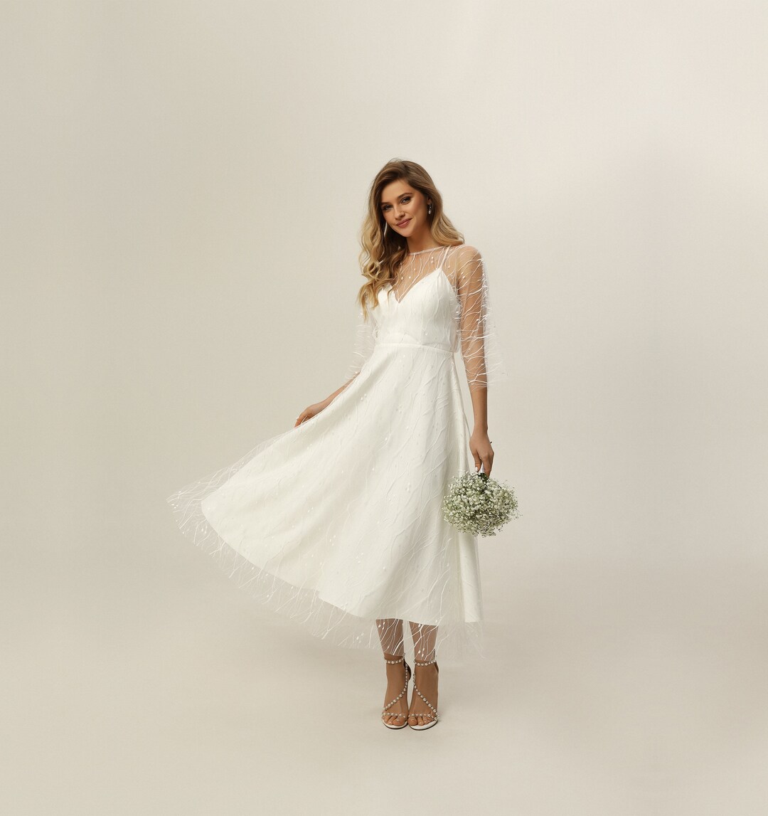 Reception Dress, Tea Length Wedding Dress, Bridal Shower Dress, Wedding ...