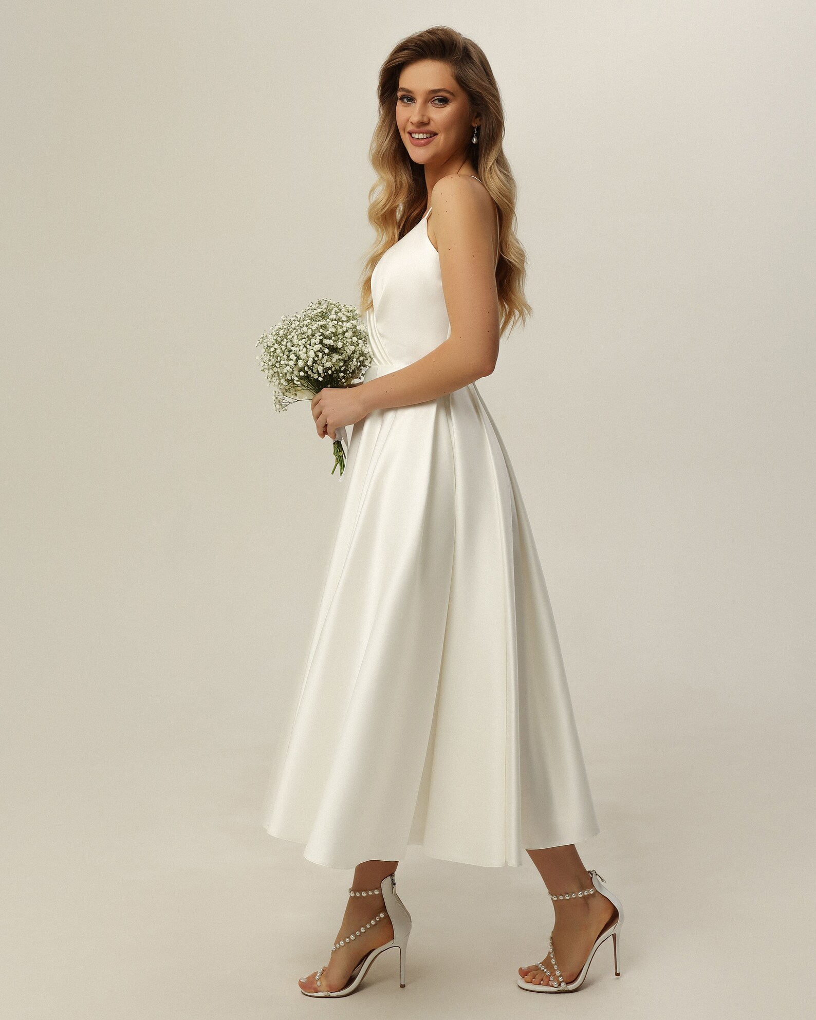 Wedding Reception Dress, Tea Length Wedding Dress, White Short Wedding ...