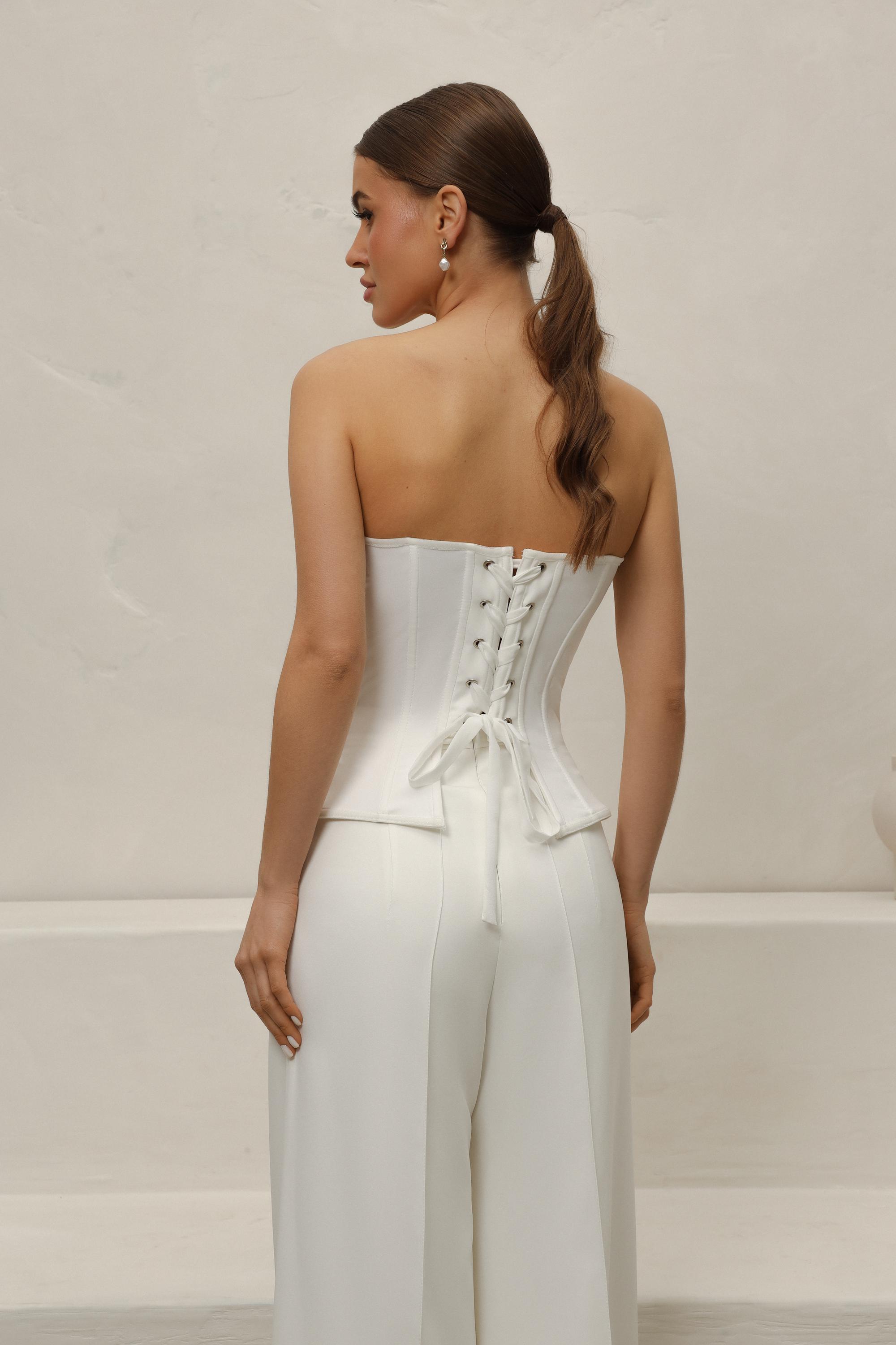 Two Piece Bridal Corset Suit Set, Satin Corset Bustier Top With Pants ...