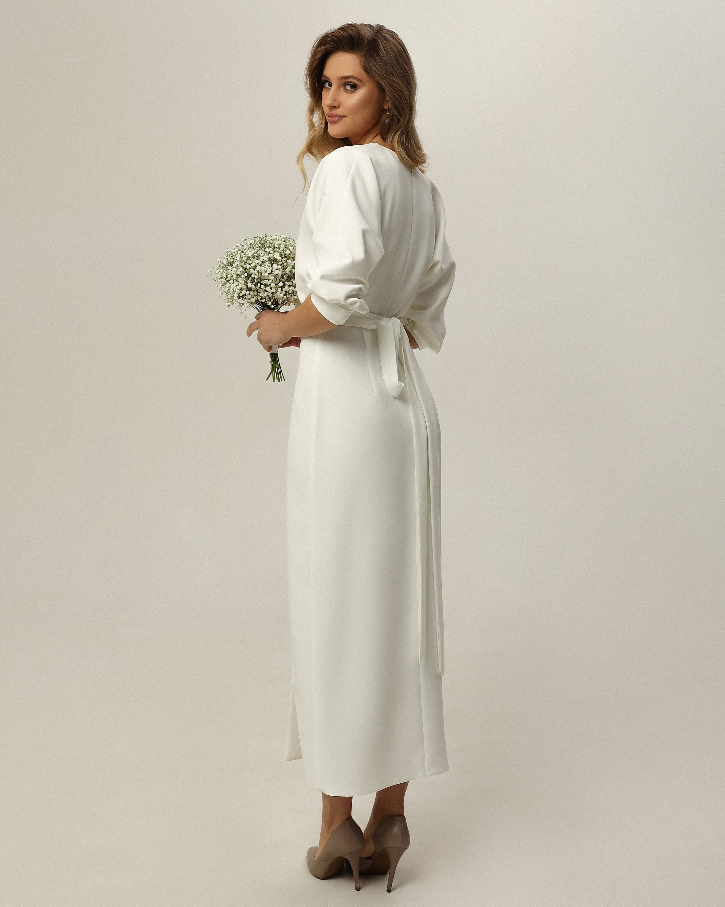Tea Length Courthouse Wedding Dress,midi Satin Wedding Dress,rehearsal ...