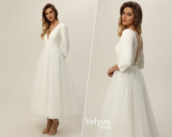 retro wedding dresses etsy Tea Length Dress with Long Sleeves Your required date for the dress Vintage 1970s Lace Wedding Gown: