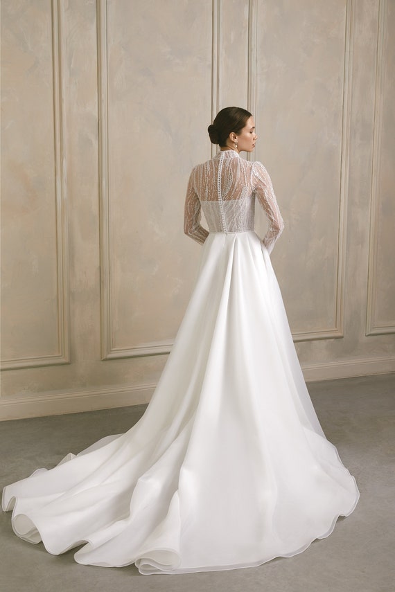 Modest One Shoulder Lace Wedding Dresses, A-line Elegant Bridal Gowns Modest One Shoulder Lace Wedding Dresses, A-line Elegant Bridal Gowns