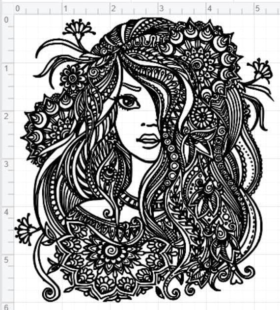 Mandala Style Woman Lady SVG PDF EPS Dxf & Studio 3 Cut Files | Etsy