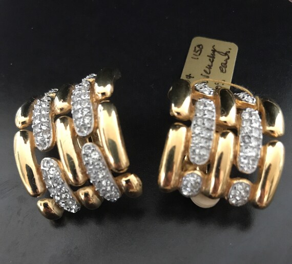 Givenchy Vintage 1980's Half Hoop Rhinestone Earri