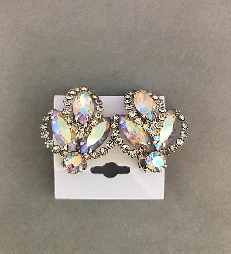 Weiss Vintage Aurora Borealis Rhinestone Earrings | Etsy
